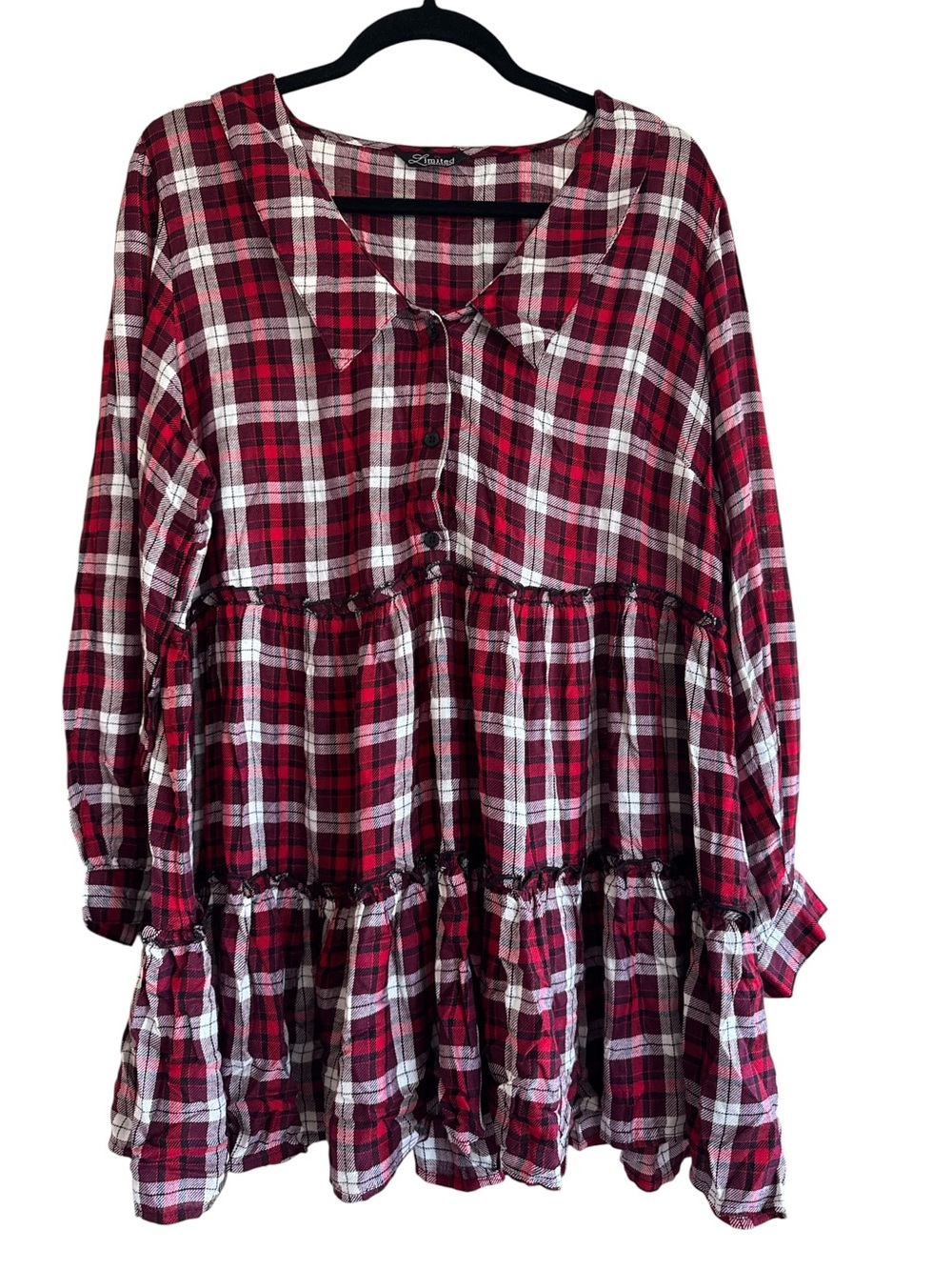Limited Red and White Plaid Tiered Button-Front Dress